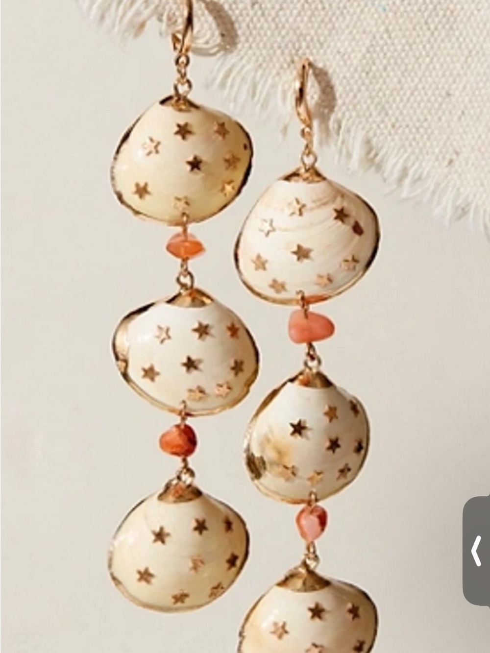Free People White Shell Drop Earrings with Gold Star Accents